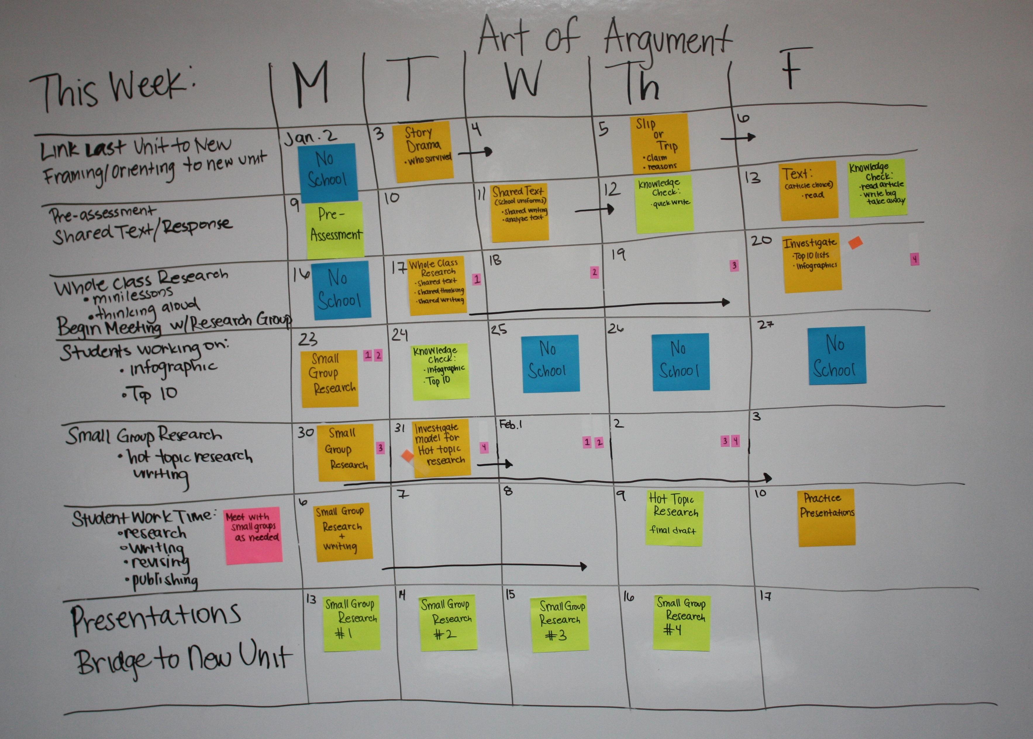 Sample Unit Planning Calendar SixWeek Unit Online Resources